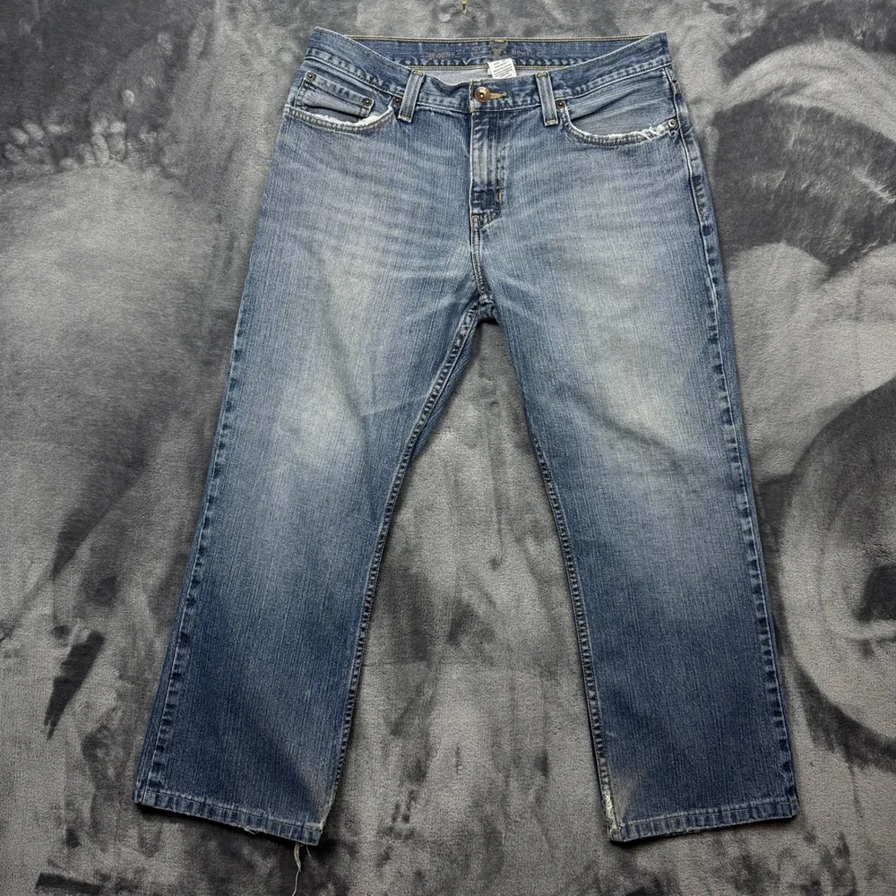 Lucky Brand 181 Bootleg Jeans Mens 34x30 Blue Denim Distressed Bootcut Cotton
